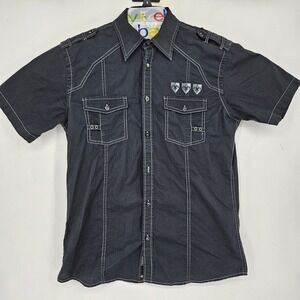 Roar Shirt Mens Medium Short Sleeve Black Embroidered Button Up Western